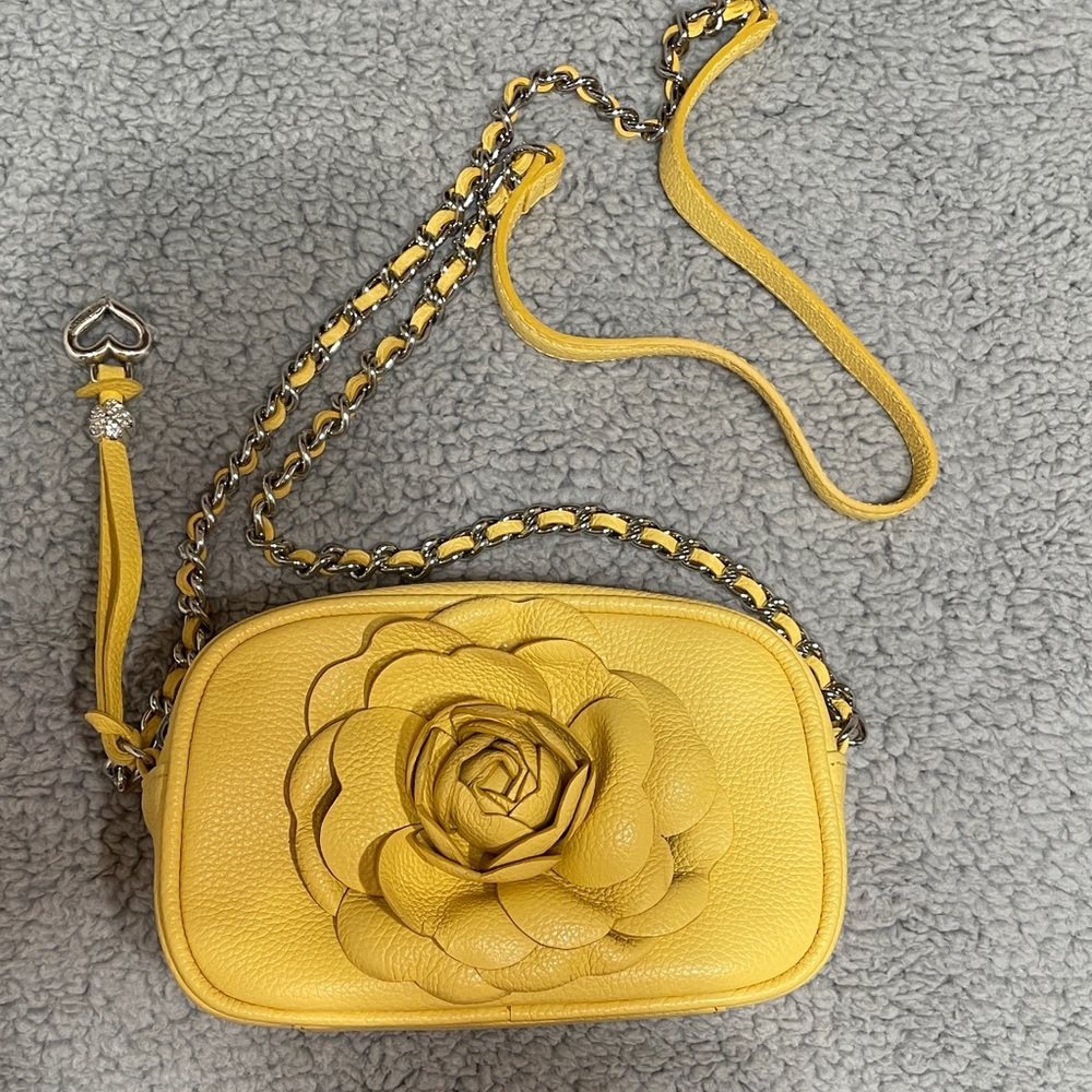 Brighton Rosie Yellow Leather Floral Crossbody Bag